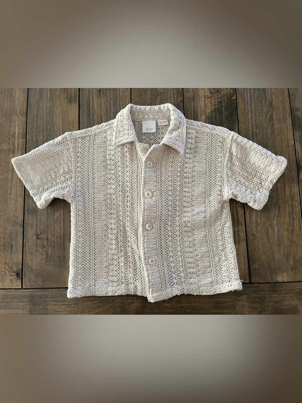 Zara Boys Cream Crochet Button-Down Top size 5yrs